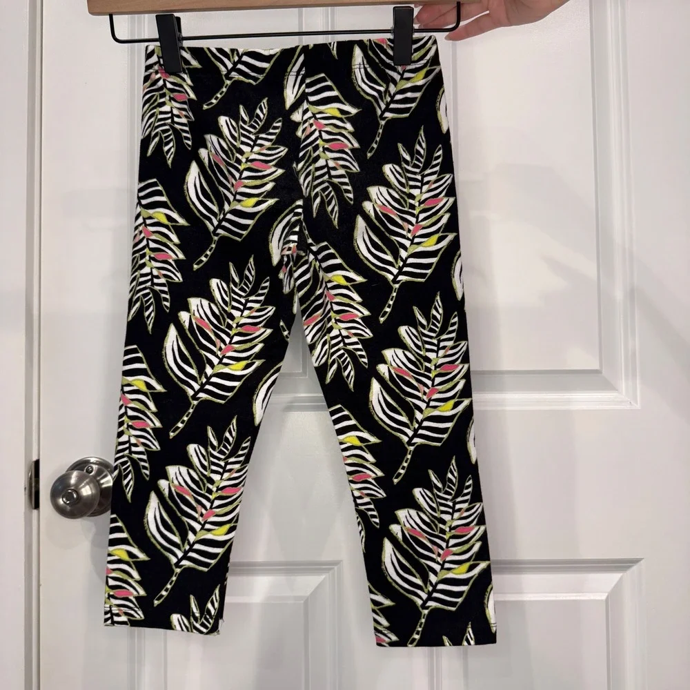 Gymboree Girls Tropical Leaf Zebra Print Capri Leggings Black‎ Size 7/8